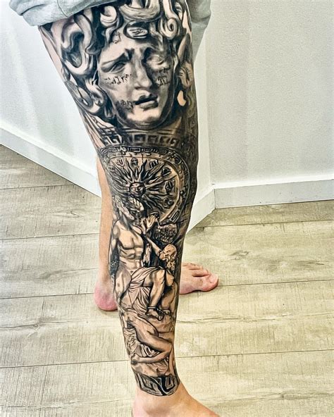 greek goddess sleeve tattoo|greek mythology leg sleeve tattoo.